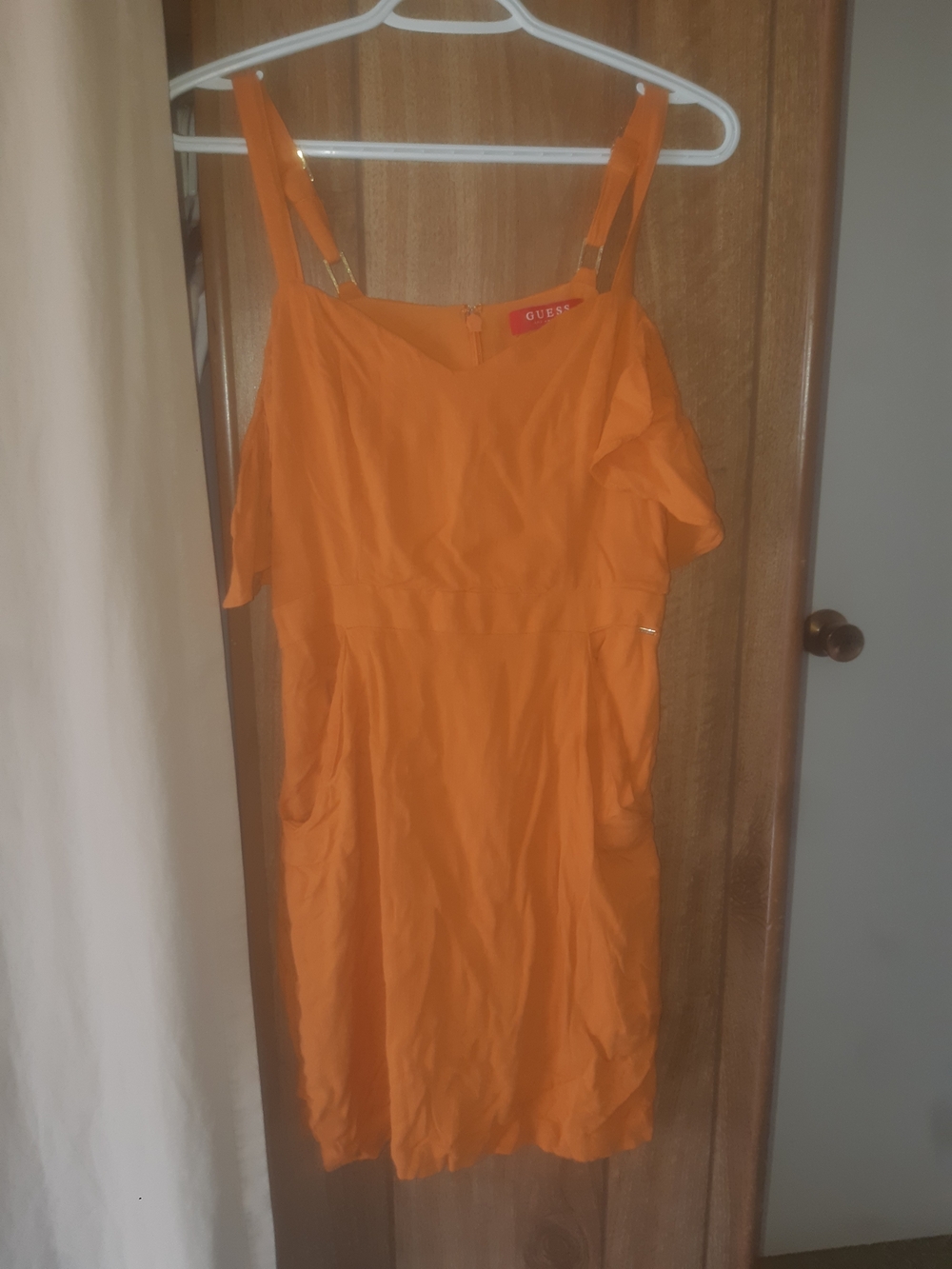 Guess Orange Cold-Shoulder Midi Dress